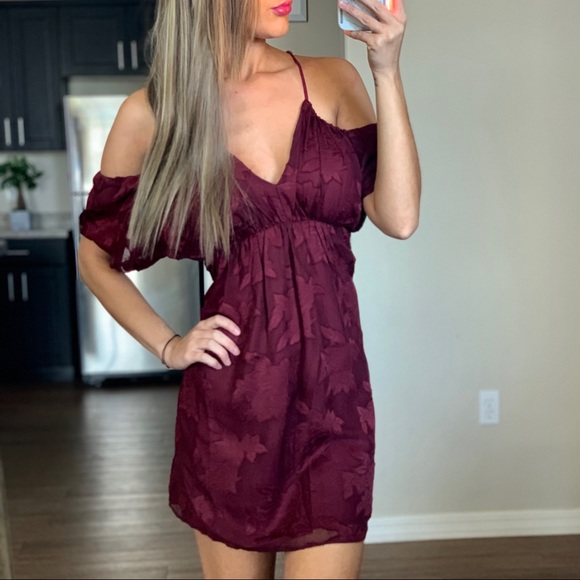 New Anthropologie Burgundy Cold Shoulder Dress - Picture 3 of 6